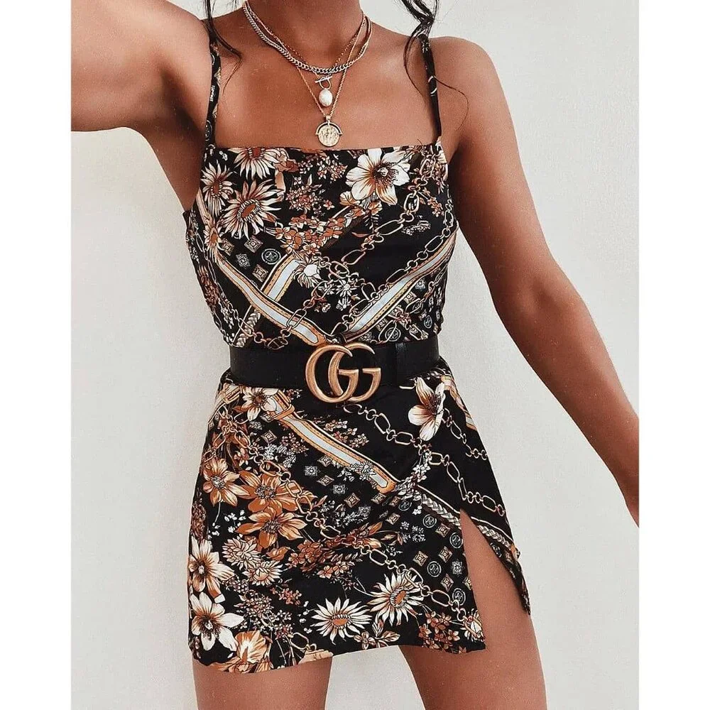 Princess Polly Printed Chains & Floral Satin Adjustable Straps Sexy Mini Dress - Picture 6 of 15